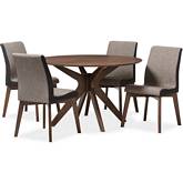 Kimberly 5 Piece Round Dining Set in Walnut Finish Wood